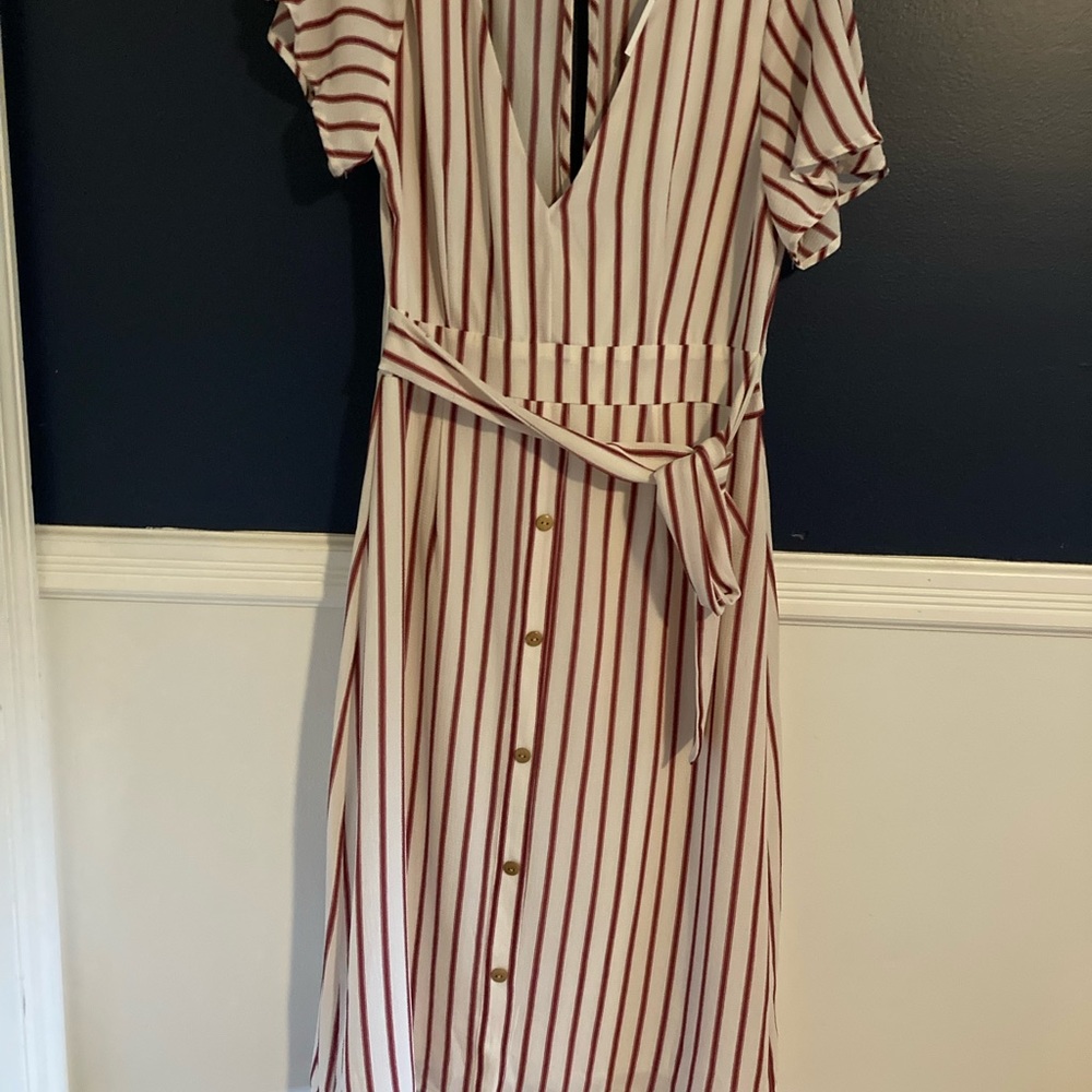 Red pin strip dress